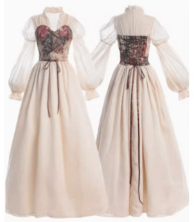 Título: Vestido medieval de mujer con mangas de gasa y corse con cordo