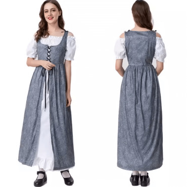 Vestido medieval de dos piezas para niña en color gris | Albithinia