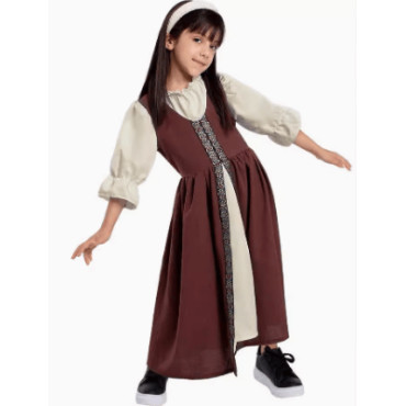 Disfraz Medieval Marrón con Gomas para Niña | Albithinia
