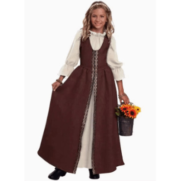 Disfraz Medieval Marrón con Gomas para Niña | Albithinia