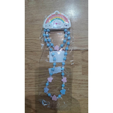 Set de Collar y Pulsera Infantil de Corazones Rosas y Azules