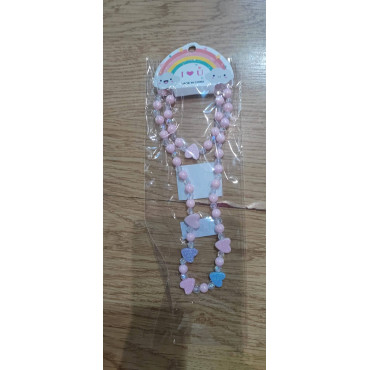 Set de collar y pulsera infantil de corazones rosas y azules