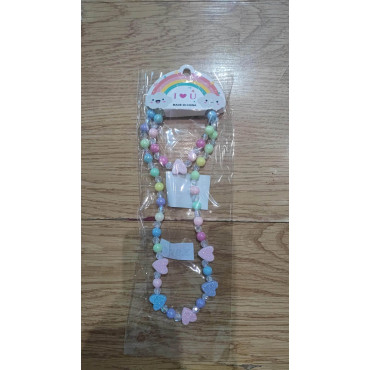 Set de collar y pulsera infantil de corazones rosas y azules