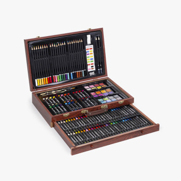 Set de Pintura Maletín Madera 140PCS | Kit Completo para Artistas | Al