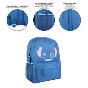 Mochila Escolar Disney Stitch Azul con Bolsillo Frontal - Ligera y Resistente | Albithinia
