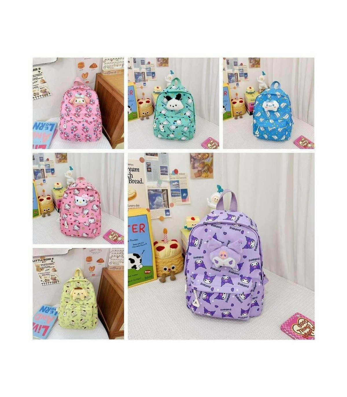 Mochila escolar infantil de hello kitty y kuromi y amigos Sanrio con peluche desmontable. - Diversión y practicidad para niñas