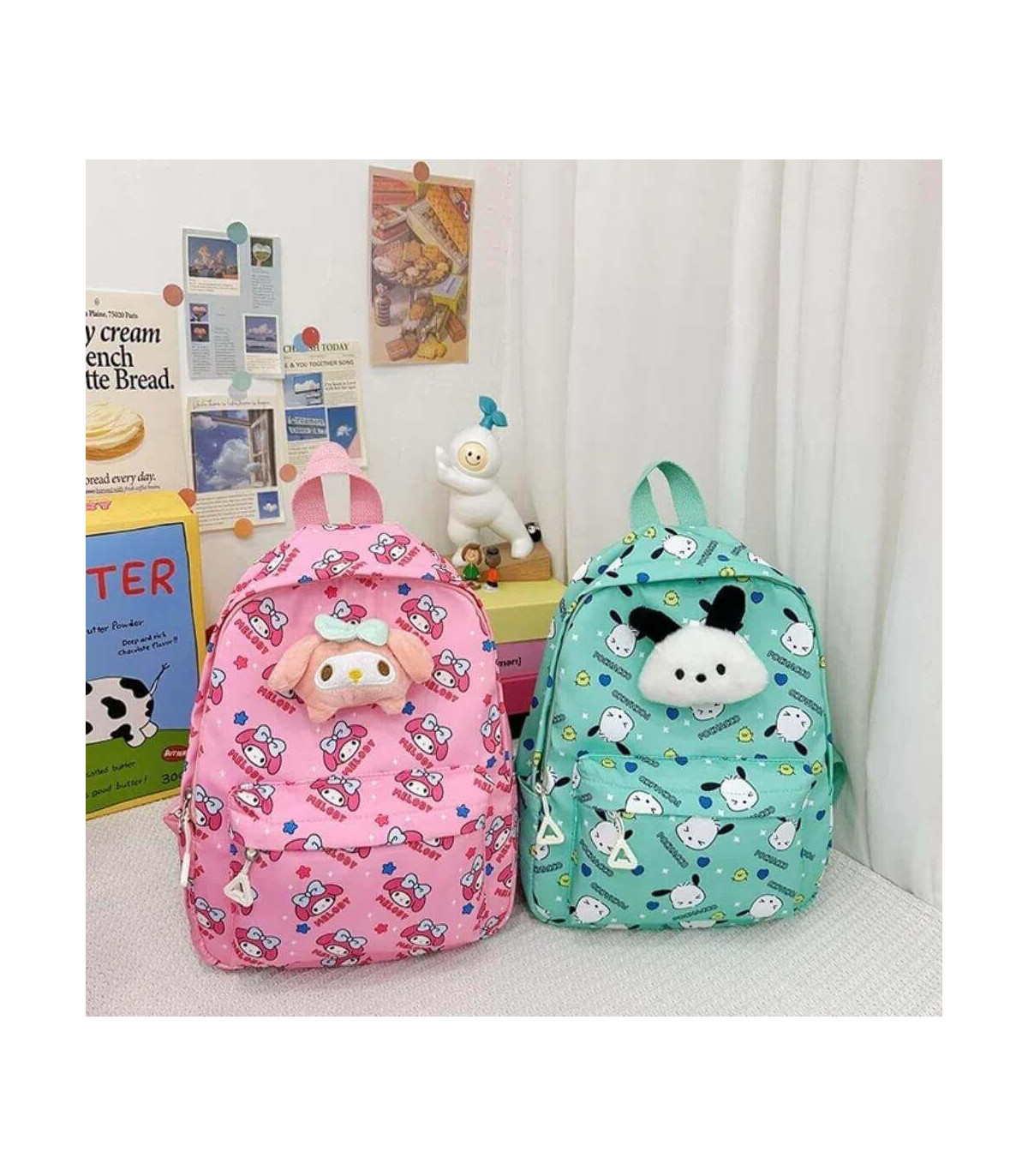 Mochila escolar infantil de hello kitty y kuromi y amigos Sanrio con peluche desmontable. - Diversión y practicidad para niñas