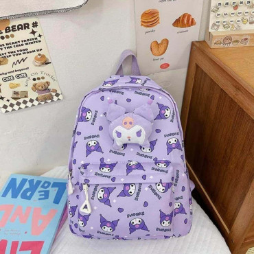 Mochila escolar infantil de hello kitty y kuromi y amigos Sanrio con peluche desmontable. - Diversión y practicidad para niñas