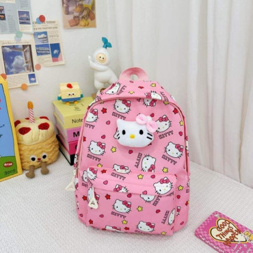 Mochila escolar infantil de hello kitty y kuromi y amigos Sanrio con peluche desmontable. - Diversión y practicidad para niñas