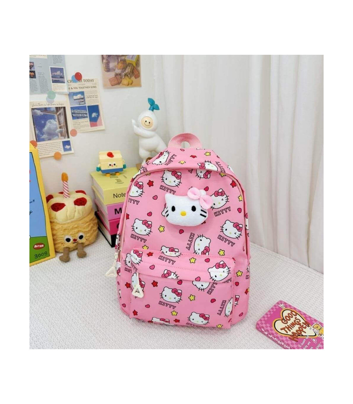Mochila escolar infantil de hello kitty y kuromi y amigos Sanrio con peluche desmontable. - Diversión y practicidad para niñas