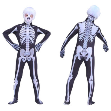 Disfraz de esqueleto para Halloween, apto para niños y adultos, con diseño cómodo y transpirable
