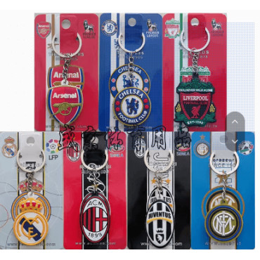 Llaveros de clubes deportivos Real Madrid, Inter y AC Milan, Chelsea, Juventus, Liverpool y Arsenal