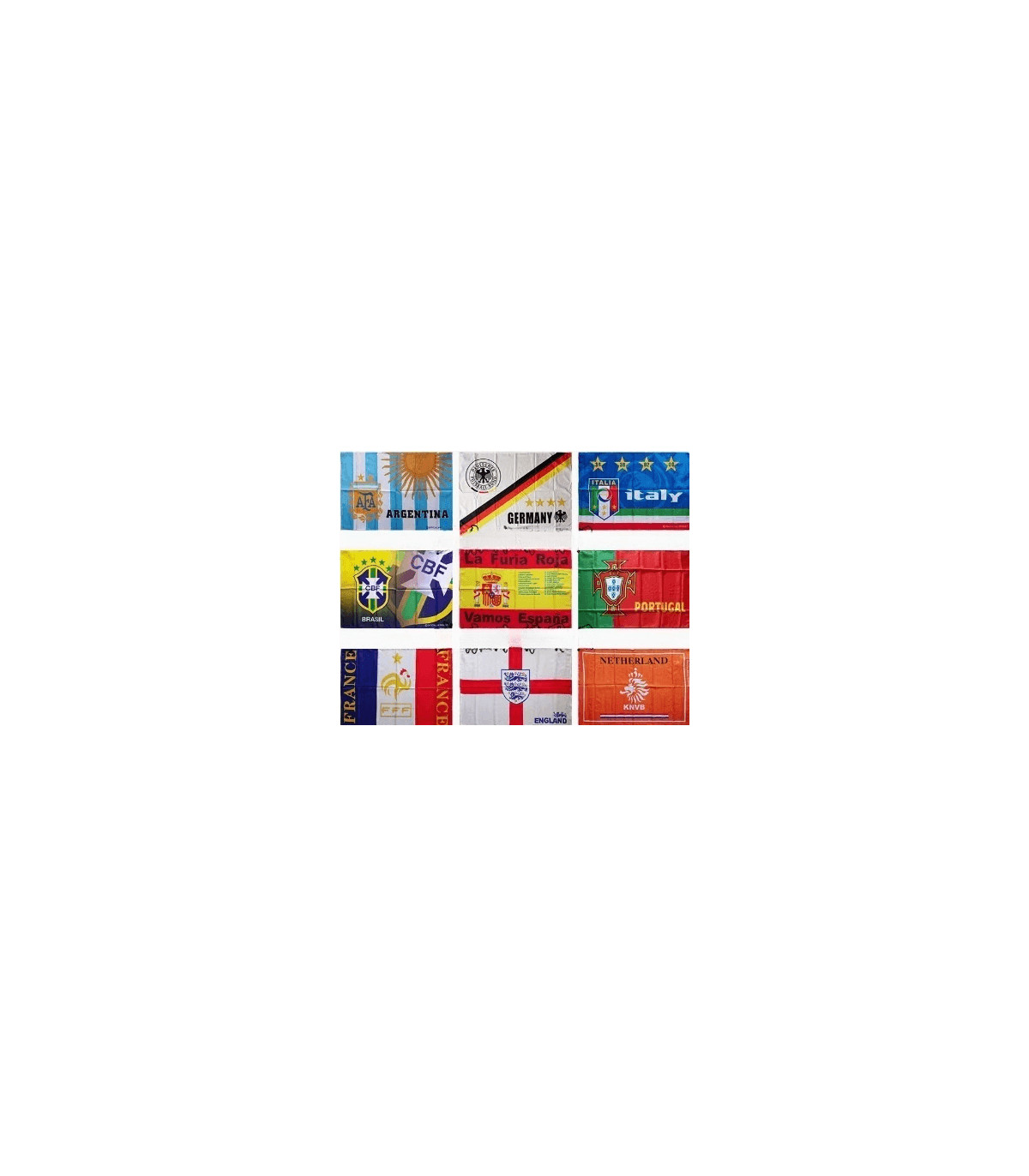 Banderas de selecciones nacionales de fútbol como España, Portugal, Inglaterra, entre otras