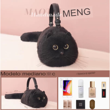 Bolso de hombro de gato negro con textura suave y elegante