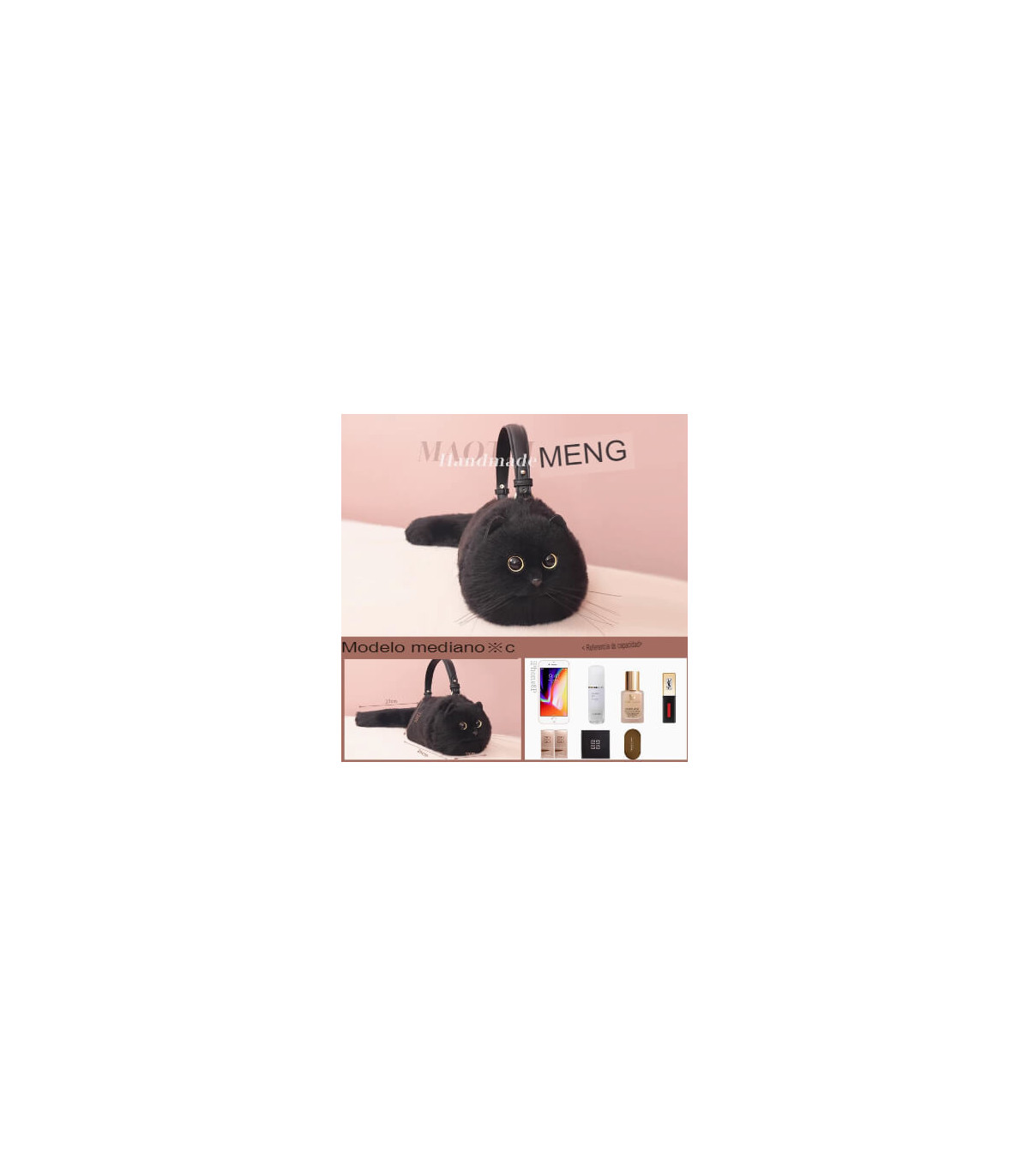 Bolso de hombro de gato negro con textura suave y elegante