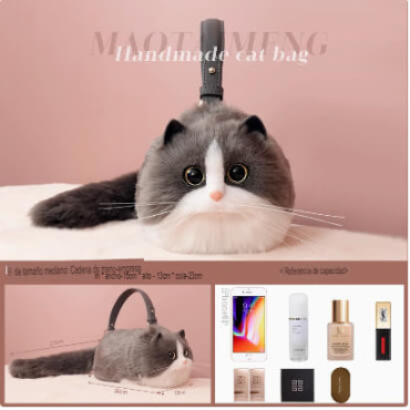 Bolso de Hombro Gato Gris y Blanco: Estilo moderno con un toque felino