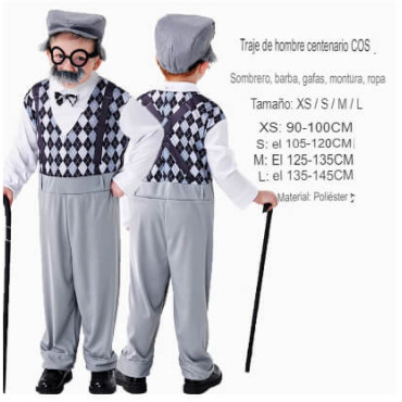 Disfraz de hombre centenario para niños hecho de poliester,campesinos,pastores,principe