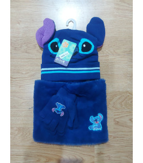 Conjunto de guantes, gorro, i braga de cuello de lilo stitch de color azul oscuro