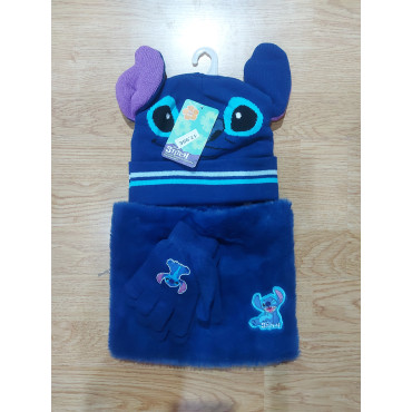 Conjunto de guantes, gorro, i braga de cuello de lilo stitch de color azul oscuro
