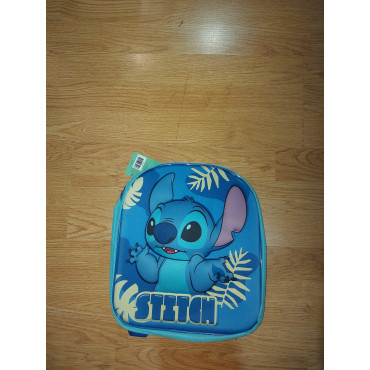 Mochila de lilo i stich de color azul oscuro con el muñeco en el medio