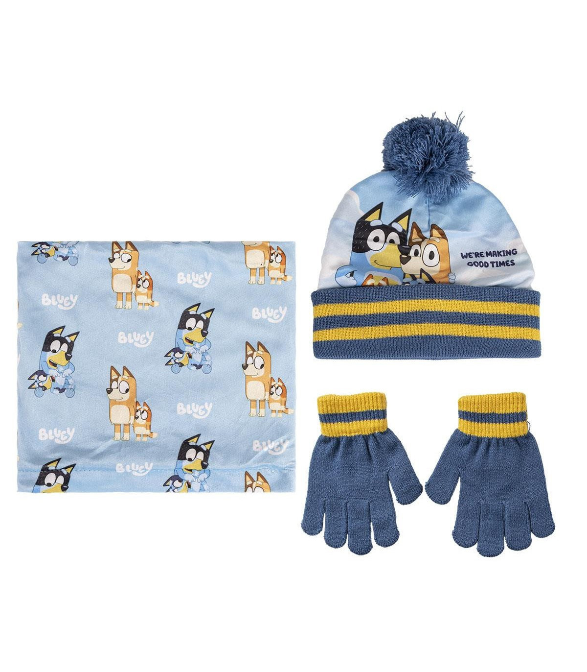 Set Infantil de Gorro, Braga para el Cuello y Guantes Bluey - Producto Oficial