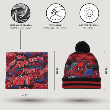 Set Infantil de Gorro, Braga para el Cuello y Guantes Spiderman - Producto Oficial