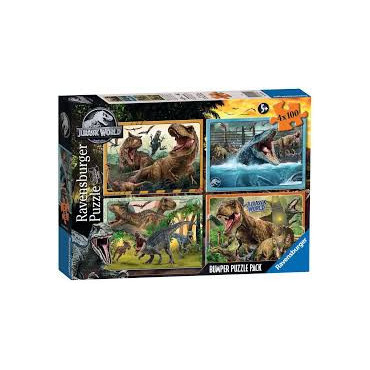 Pack de 4 Puzzles de 100 Piezas de Jurassic World - Diversión y Desafío para los Amantes de los Dinosaurios | Albithinia