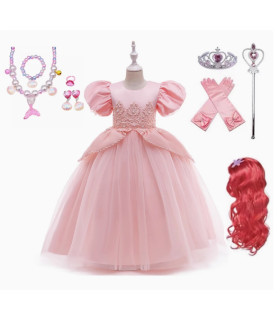Vestido de Ariel La Sirenita Rosa - Tallas 110-150 (con Accesorios)