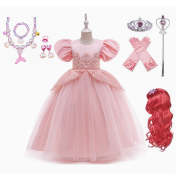 Vestido de Ariel La Sirenita Rosa - Tallas 110-150 (con Accesorios)