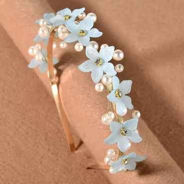 Diadema Flores Nacaradas con Perlas | Compra Online en Albithinia.com
