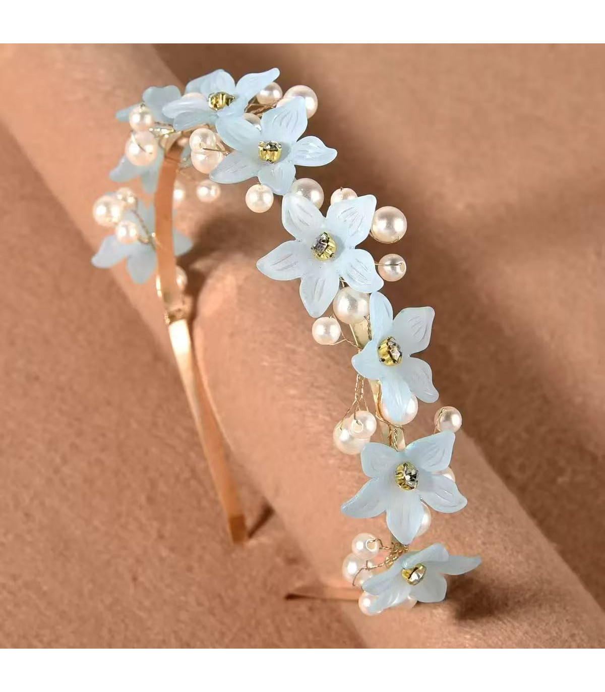 Diadema Flores Nacaradas con Perlas | Compra Online en Albithinia.com