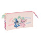 Estuche Stitch y Angel rosa – 3 compartimentos