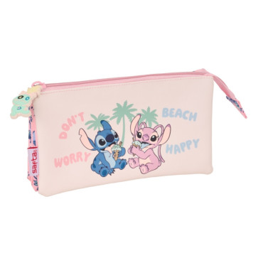 Estuche Stitch y Angel rosa – 3 compartimentos