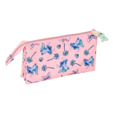 Estuche Stitch y Angel rosa – 3 compartimentos