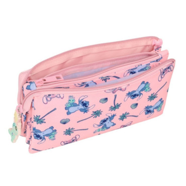 Estuche Stitch y Angel rosa – 3 compartimentos