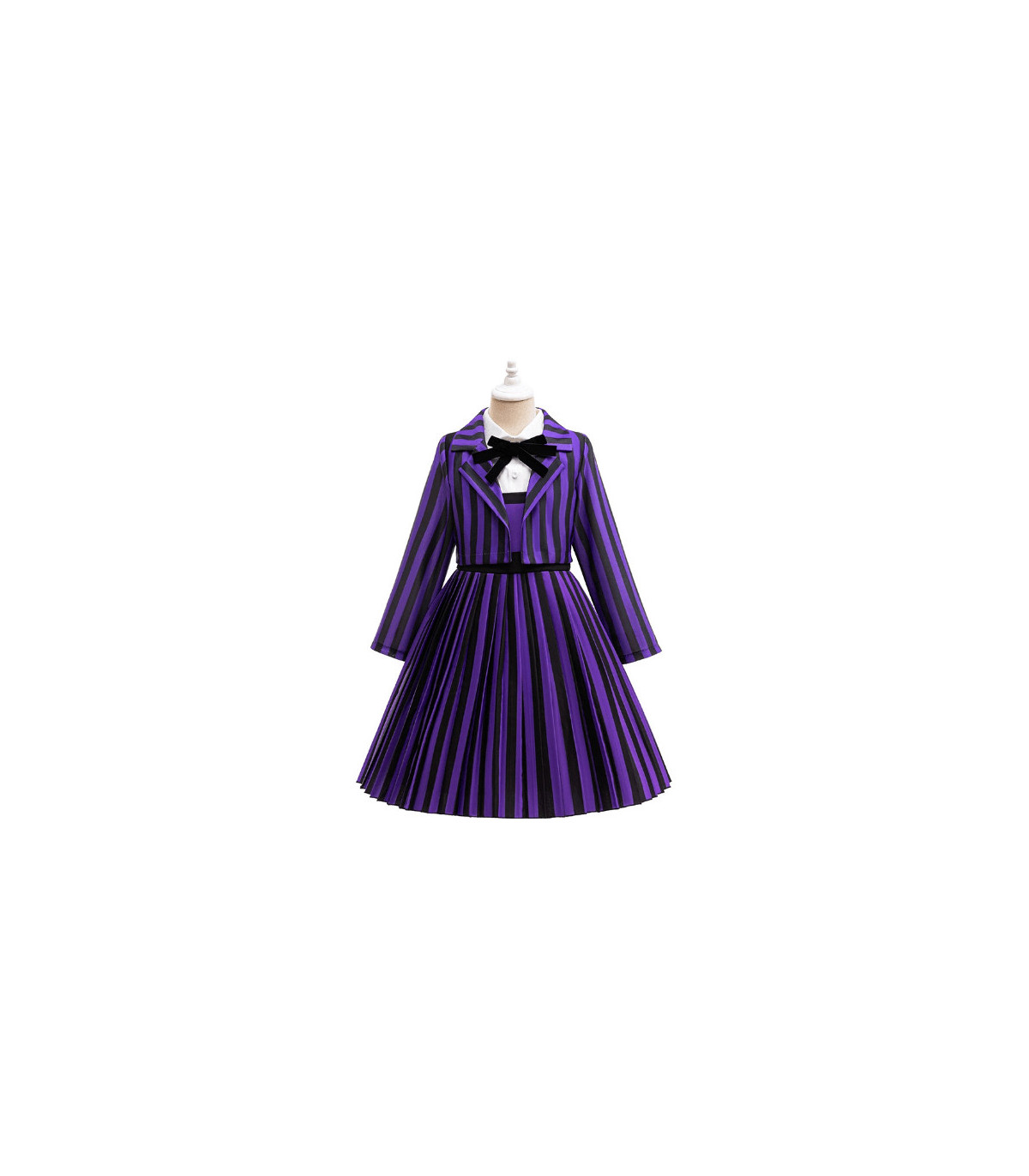 Traje de Merlina Addams a Rayas | Disfraz de Halloween y Carnaval