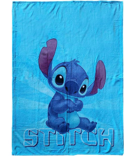 Manta Coralina Disney Stitch, Azul, 100 x 140 cm, Suave Forro Polar