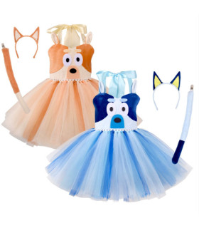 Vestido Cosplay de Bluey para Niñas | Disfraz Fiesta con Orejas