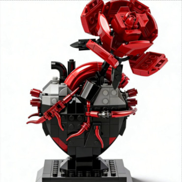 Corazón de Bloques con Flor | Regalo Romántico de Construcción