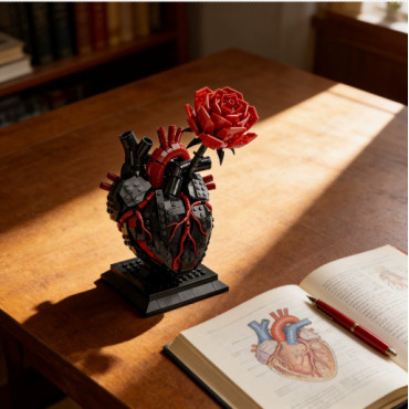 Corazón de Bloques con Flor | Regalo Romántico de Construcción