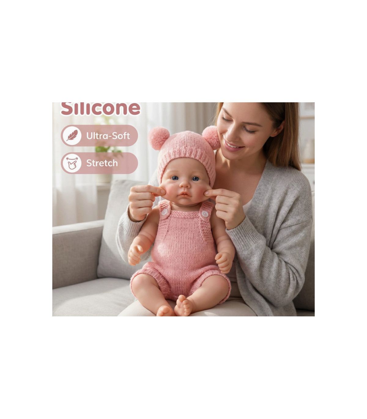 Muñeca Meadow reborn 30 cm Q elastic realista con suéter rosa 149,99€