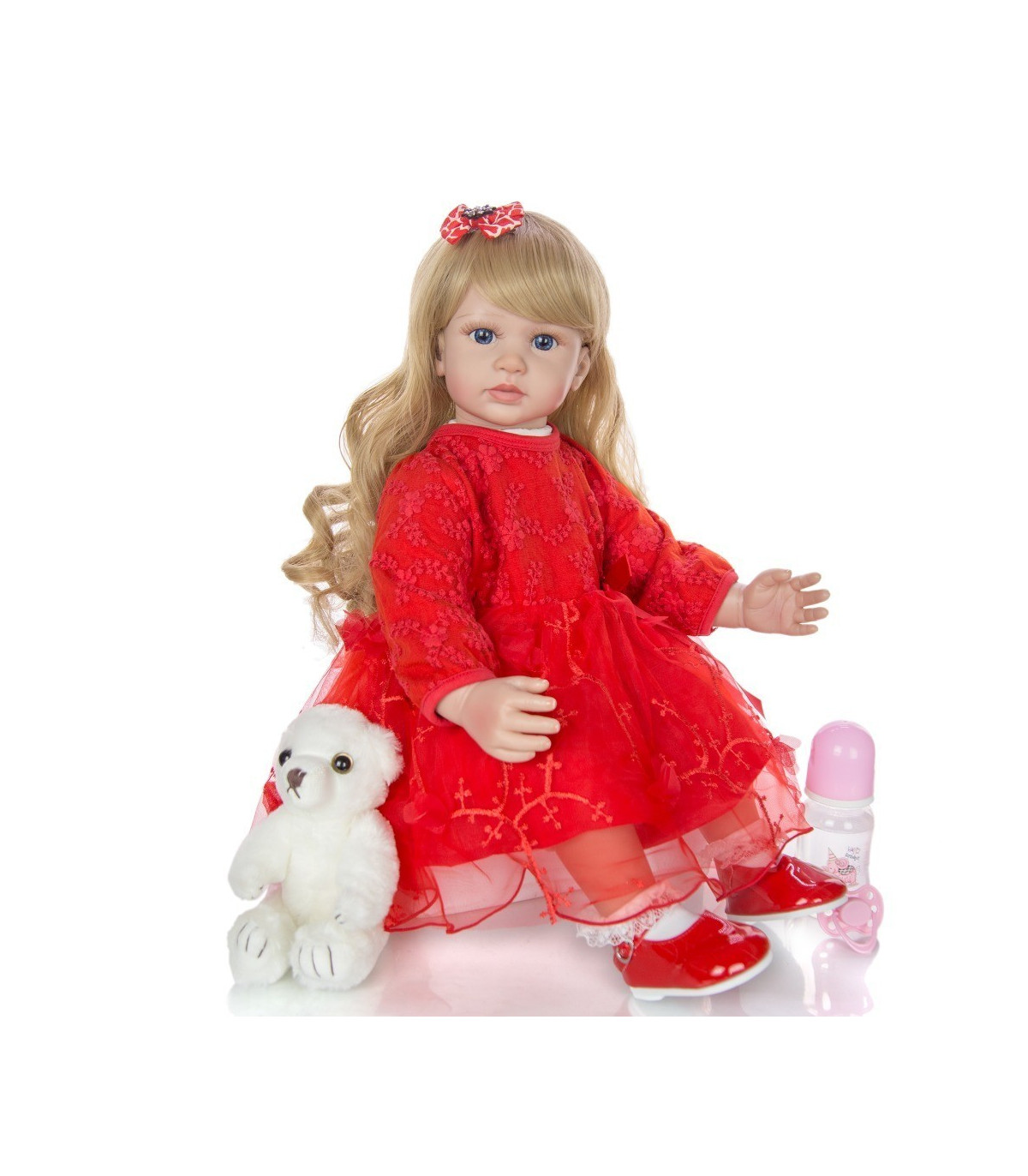 muñeca reborn  rubia pelo largo de 60cm