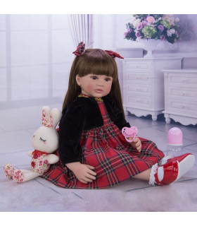 MUÑECA REBORN castaña PELO LARGO DE 60CM
