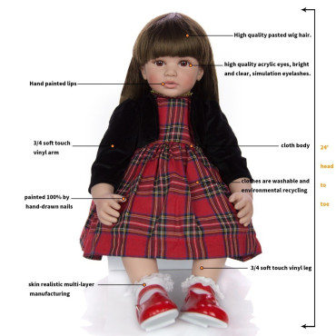 MUÑECA REBORN castaña PELO LARGO DE 60CM