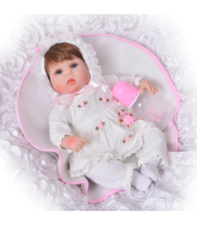 bebe reborn con vestido blanco de 42cm