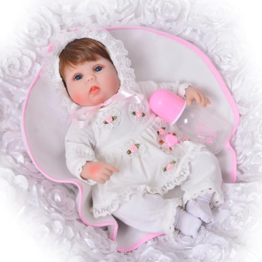 bebe reborn con vestido blanco de 42cm