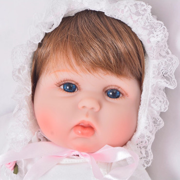 bebe reborn con vestido blanco de 42cm