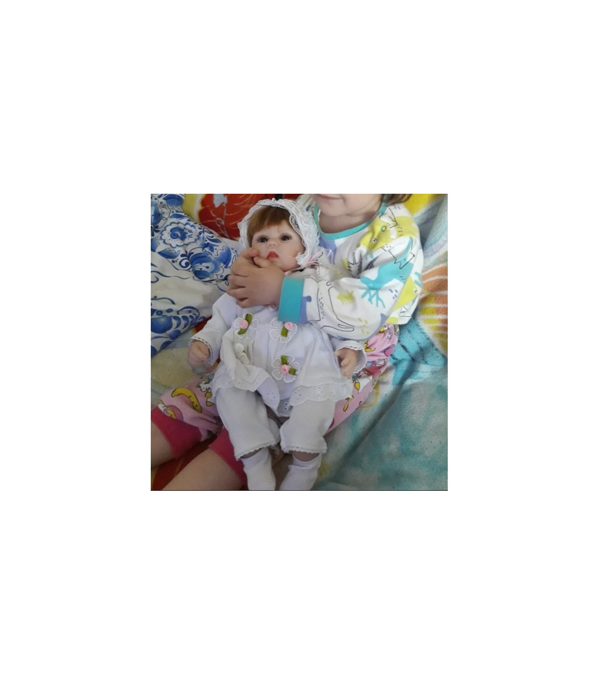 bebe reborn con vestido blanco de 42cm