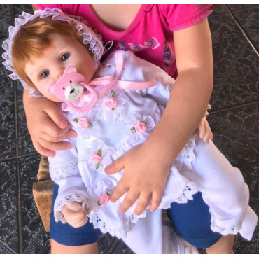 bebe reborn con vestido blanco de 42cm