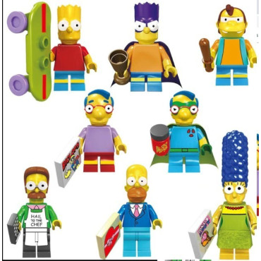 lote de 8 figuras de los simpsons bloques Homer Marge Bart Lisa Maggie compatible con lego